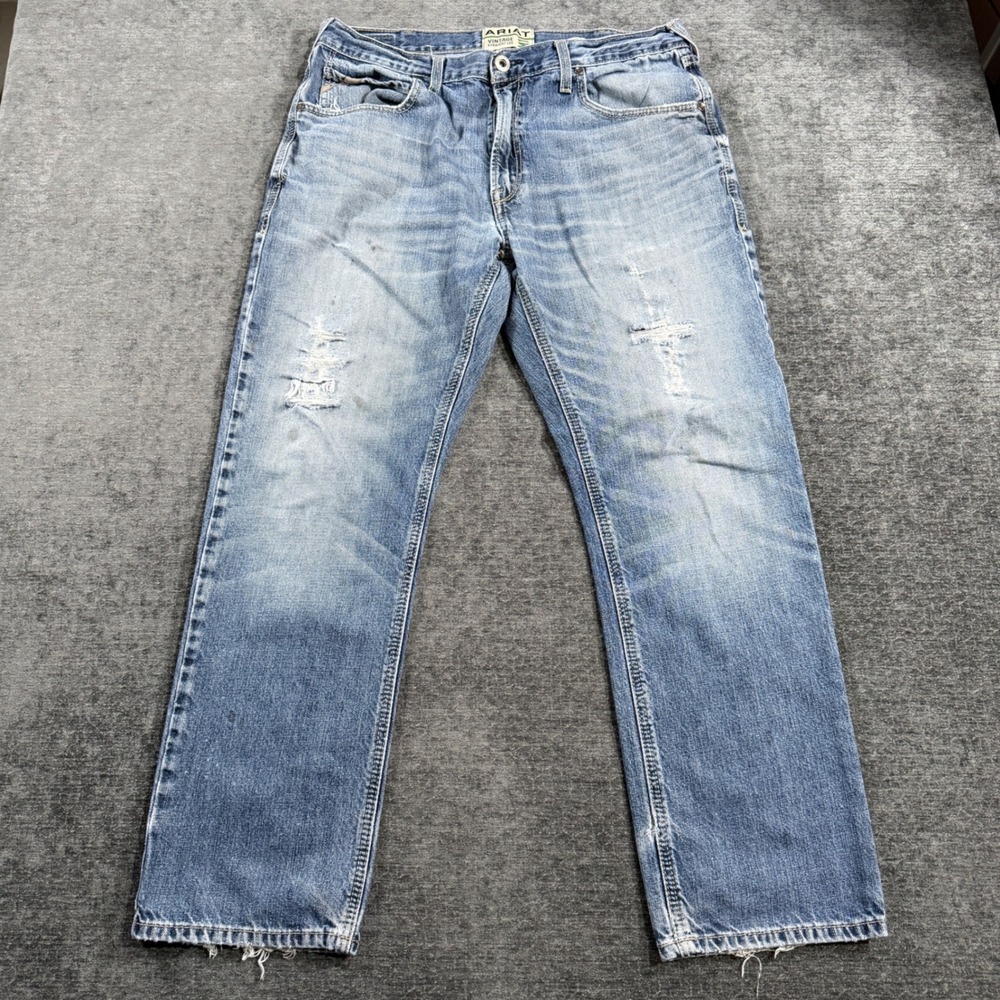 Ariat M1 Vintage Straight Leg Mens Jeans 38x32 Light Wash Distressed Workwear